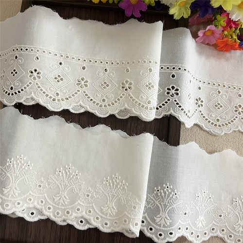 新款米杏色棉布刺绣蕾丝花边服装辅料女装衣服裙饰品DIY绣花布料