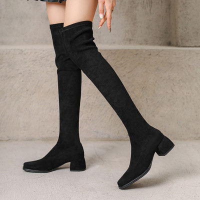 2025新款黑色圆头弹力瘦瘦靴秋冬加绒中跟过膝长靴女高筒靴长筒靴