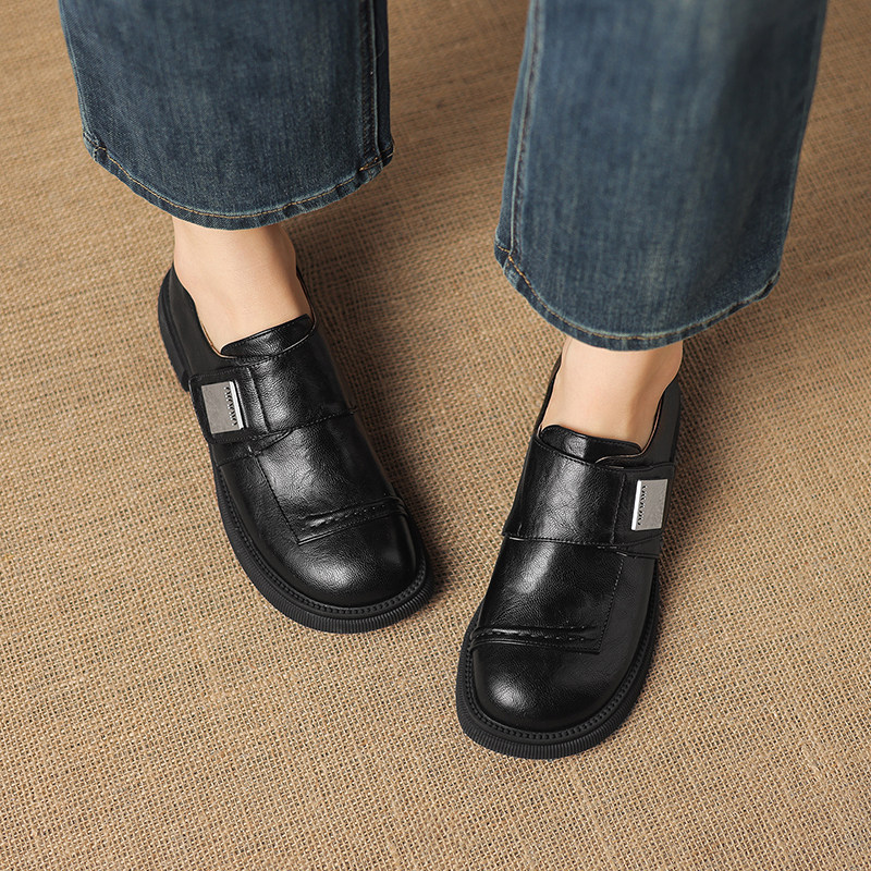 复古厚底乐福鞋女一脚蹬圆头深口单鞋百搭小皮鞋英伦风休闲低帮鞋,女鞋,浅口单鞋,淘宝优惠券,粉丝福利购,淘宝优惠卷