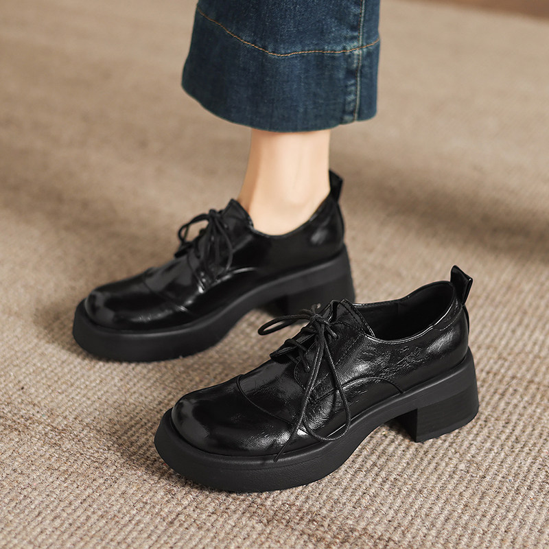 英伦风厚底乐福鞋女黑色系带粗跟单鞋圆头不累脚小皮鞋漆皮女鞋子,女鞋,浅口单鞋,淘宝优惠券,粉丝福利购,淘宝优惠卷