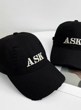 2025年新款ASK刺绣字母黑色棒球帽男女日系潮流街头鸭舌帽子中性