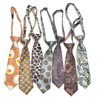 原宿风复古高清印花纹理免打小领带男女咖啡波点小狗古着学生装饰