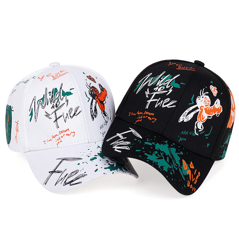 涂鸦印花卡通款鸭舌帽子户外休闲潮流学生棒球帽男女防晒帽春夏款