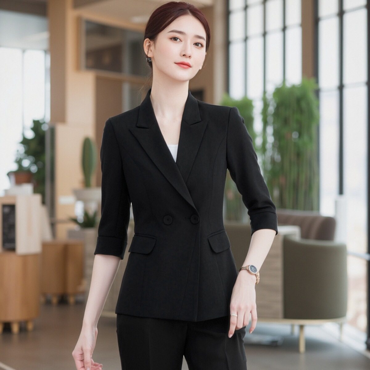 职业七分袖西装外套女薄款夏季新款修身美容院酒店前台气质工作服