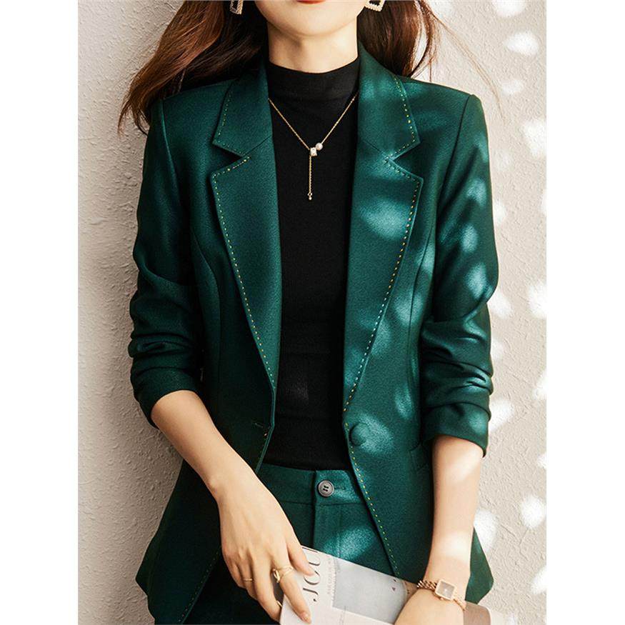 高级感绿色西装外套女春秋休闲时尚气质女神范职业正装西服套装