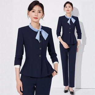 空姐职业套装女秋冬天前台接待正装美容师珠宝店小个子西装工作服