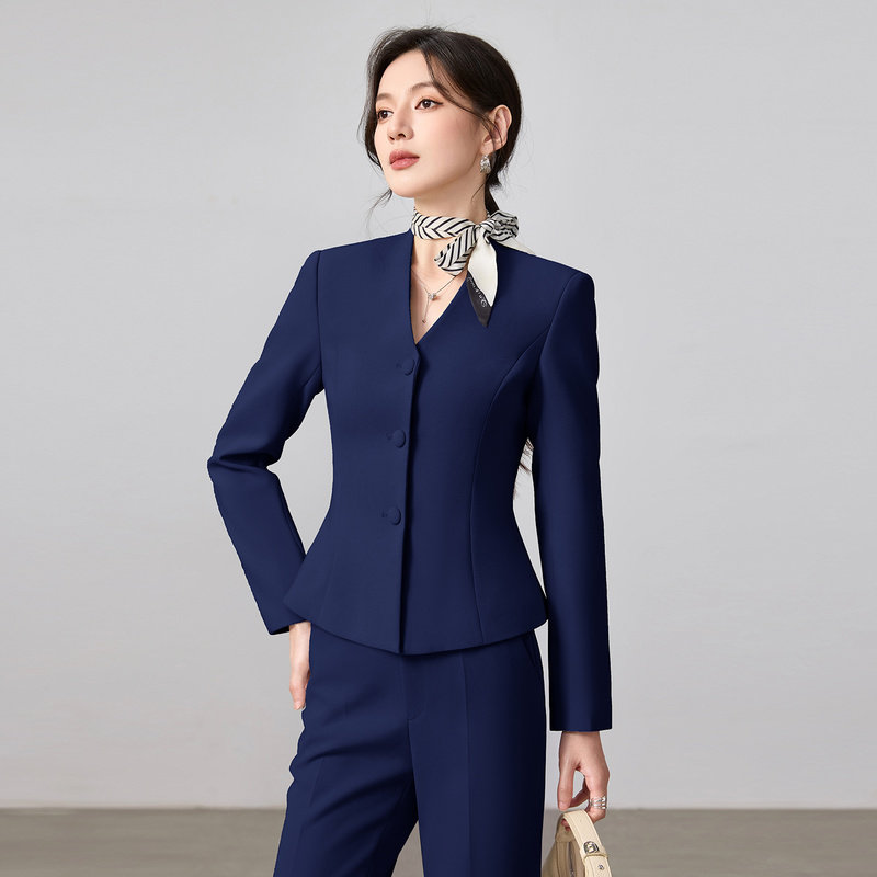 商务风V领西装套装女秋长袖显瘦