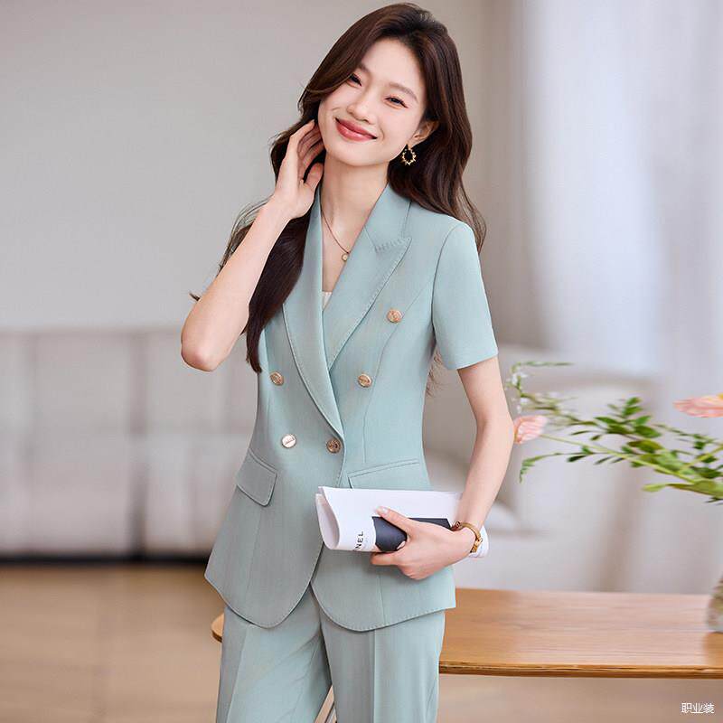 短袖西装外套女薄款夏季气质高端前台短袖休闲职场正装工作服套装