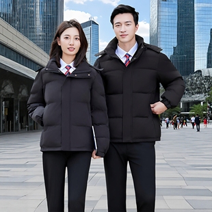 物业客服冬季短款办公职业商务经理黑色前台酒店羽绒服加厚工作服