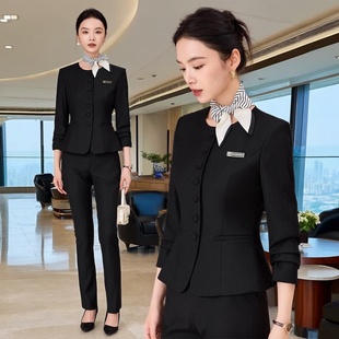 秋冬天美容师圆领职业酒店高端西装套装女神气质黑色前台女工作服