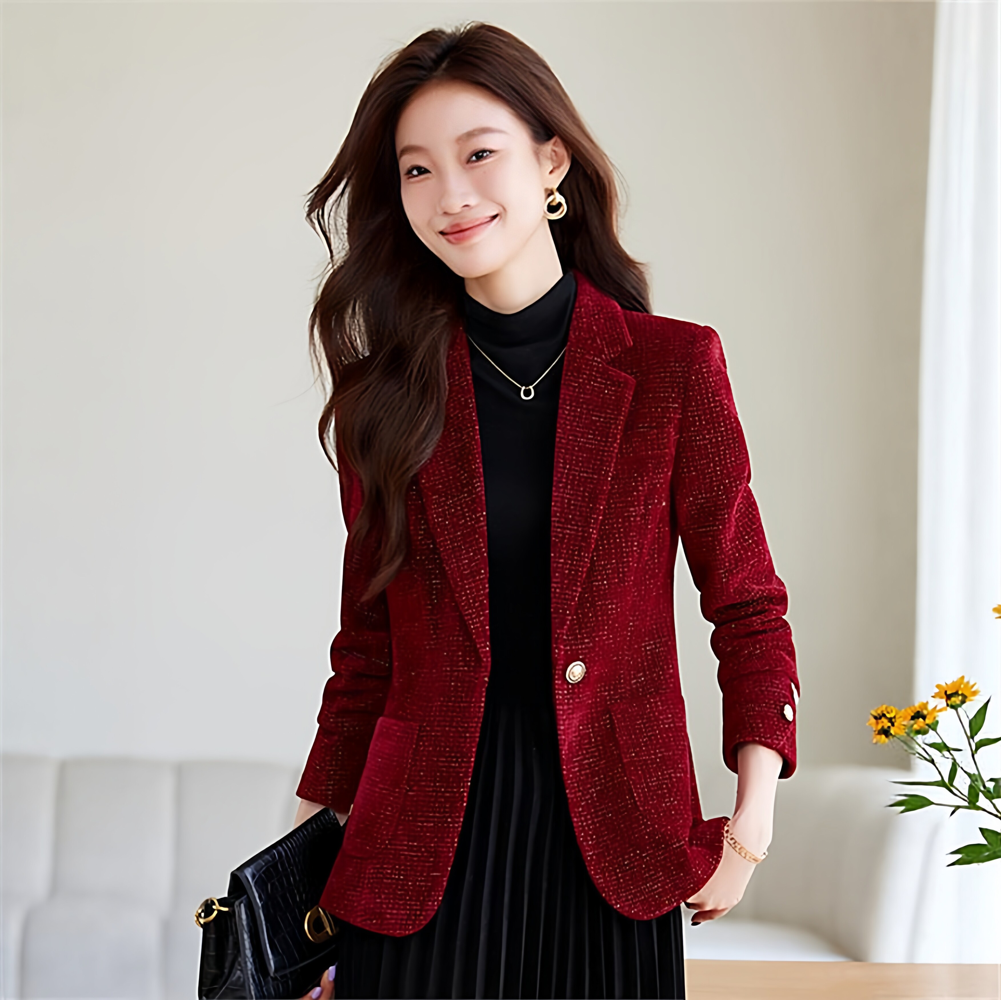 红色西装外套女小香风春秋小个子修身轻熟年会名媛气质冬高端西服