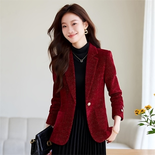 红色西装外套女小香风春秋小个子修身轻熟年会名媛气质冬高端西服