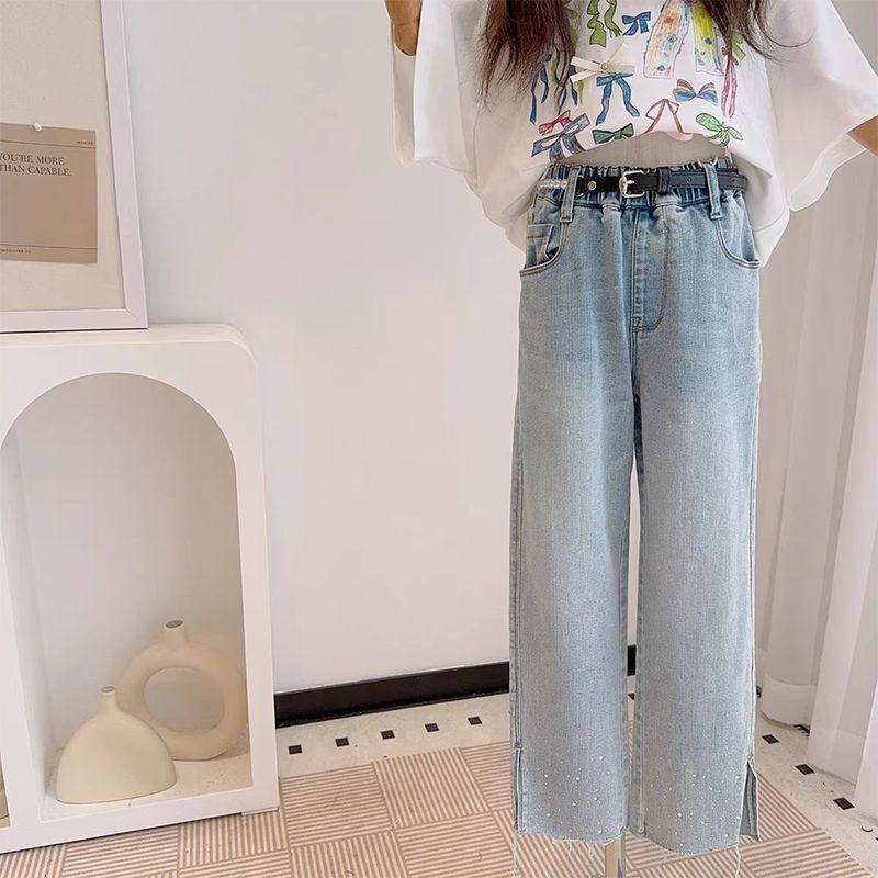 女童春秋洋气烫钻牛仔裤中大童韩版毛边开叉直筒裤儿童装百搭裤子,童装/婴儿装/亲子装,儿童牛仔裤,淘宝优惠券,粉丝福利购,淘宝优惠卷