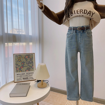 女童秋冬窄版牛仔直筒裤