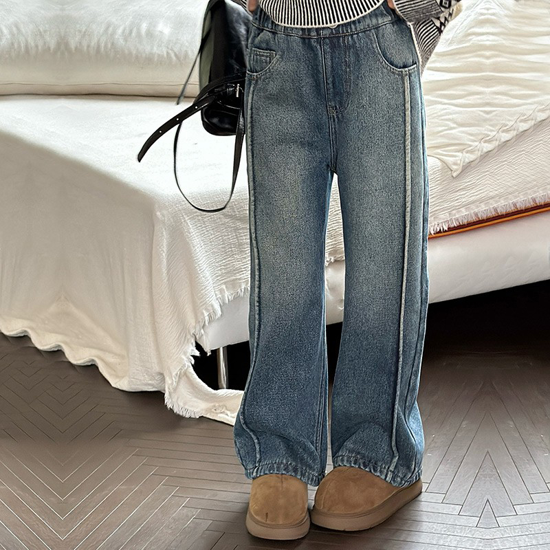 女童秋冬休闲牛仔直筒裤