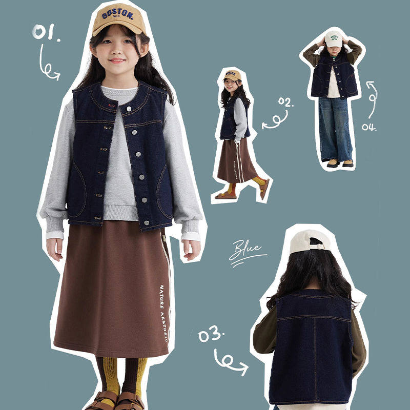 女童牛仔马甲童装春秋季新款韩版中大童衣服儿童休闲百搭上衣外套