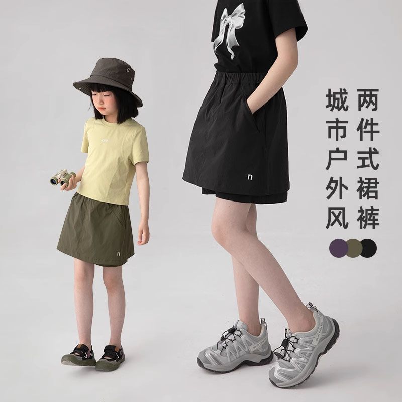 夏季轻薄户外假两件裙裤女童休闲洋气短裤中大童宽松运动裤儿童装