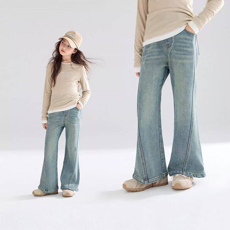 儿童装春秋新款洋气裤子女童韩版修身时髦喇叭裤中大童百搭牛仔裤,童装/婴儿装/亲子装,儿童牛仔裤,淘宝优惠券,粉丝福利购,淘宝优惠卷