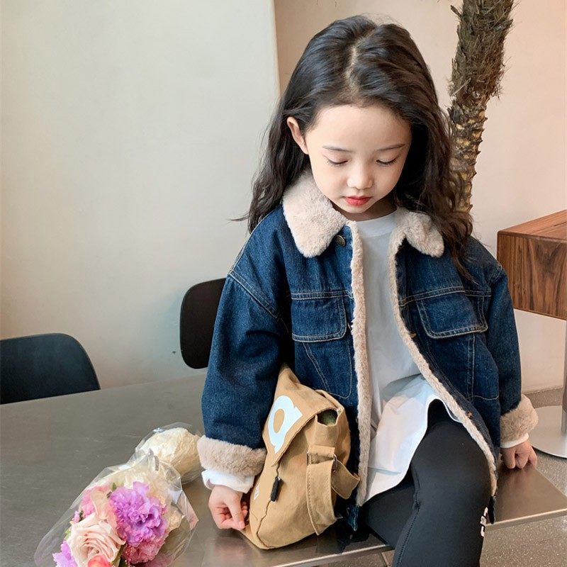 女童牛仔衣儿童冬季新款加绒保暖外套中大童韩版洋气百搭加厚长袖