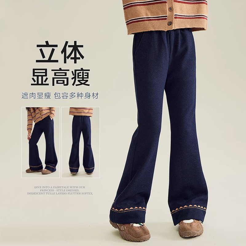 女童修身洋气刺绣牛仔微喇裤