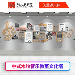 原创中式音乐教室艺术培训班文化墙AI矢量CDR源文件加入全店VIP
