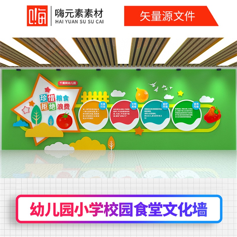新款幼儿园小学校园学校食堂珍惜粮食文化墙AI矢量CDR模板VIP免费