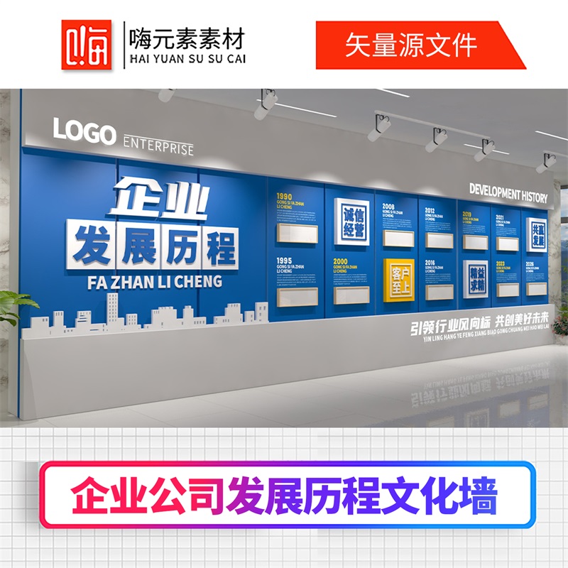 新款企业发展史宣传发展历程光辉背景文化墙设计AI矢量CDR模板VIP