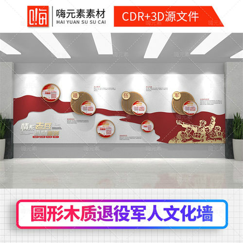新款上市中式老兵之家退役军人文化墙AI素材源CDR设计文件源模板