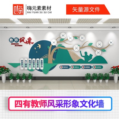 四有教师风采形象文化墙宣传背景文化墙AI矢量CDR模板VIP特惠