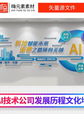 原创蓝色AI科技赋能未来公司企业文化墙/CDR源文件模板全店会员