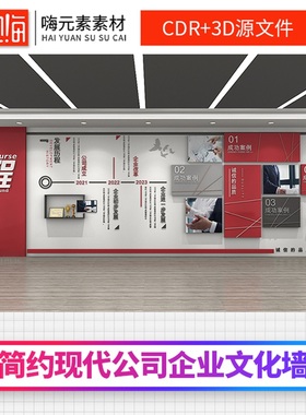 红色企业公司简介立体宣传栏文化墙设计AI矢量CDR模板加入vip特惠