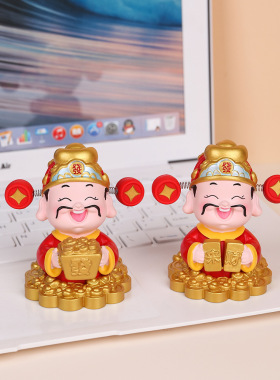卡卡KA中国风红金色财神爷摆件树脂弹簧晃动帽子元宝发财新年礼物