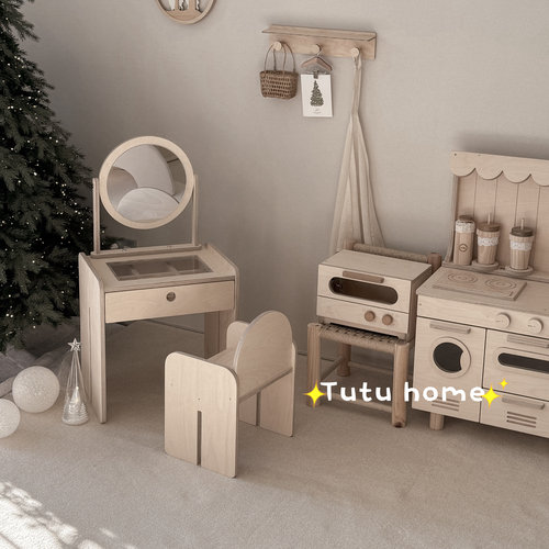 Ins风儿童梳妆台化妆桌椅桦木海洋板儿童房女孩公主床头柜化妆台