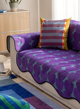 复古紫色异形沙发垫ins雪尼尔坐垫简约现代四季通用防滑红色婚庆