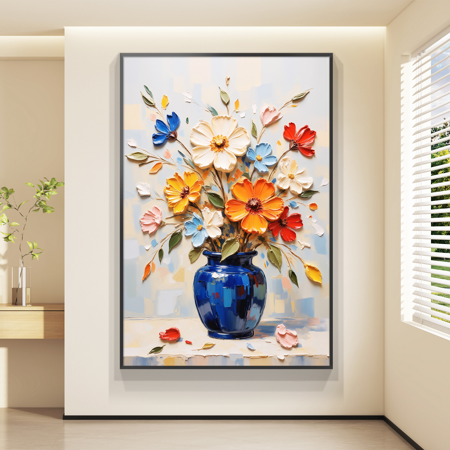 现代轻奢玄关装饰画花卉花瓶入户正对门挂画高级感走廊过道墙壁画图片