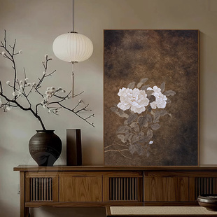 中古风花卉客厅装饰画侘寂中式玄关背景墙挂画宋代美学茶室墙壁画