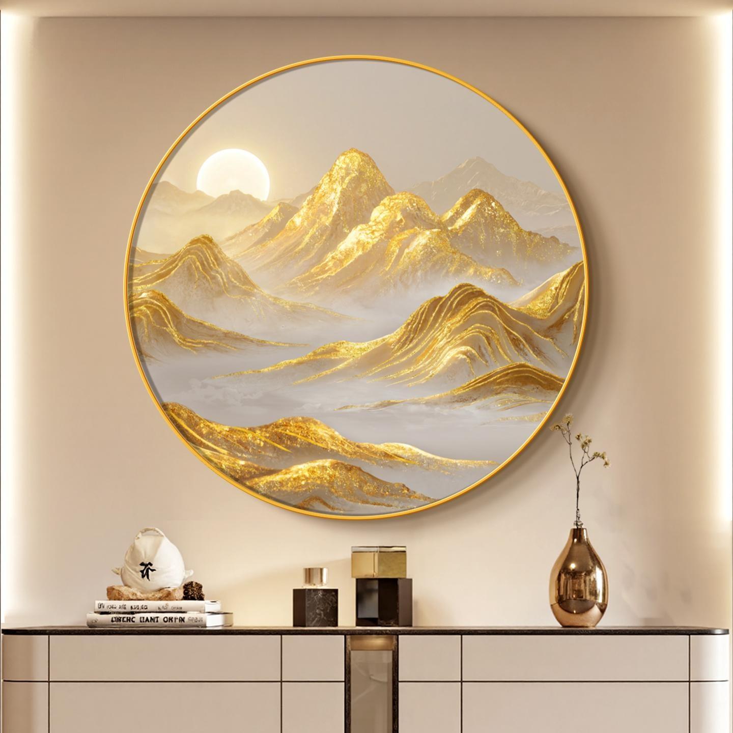 轻奢高级感日照金山玄关圆形挂画