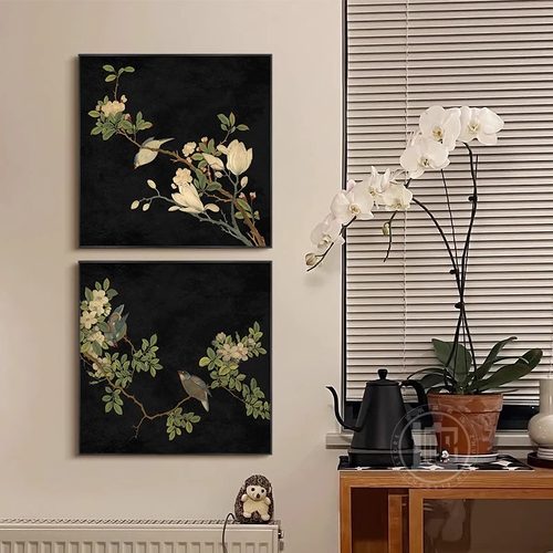 中古风喜上眉梢正方形客厅装饰画