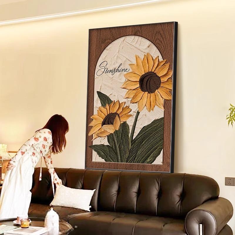 中古风向日葵高级感客厅装饰画