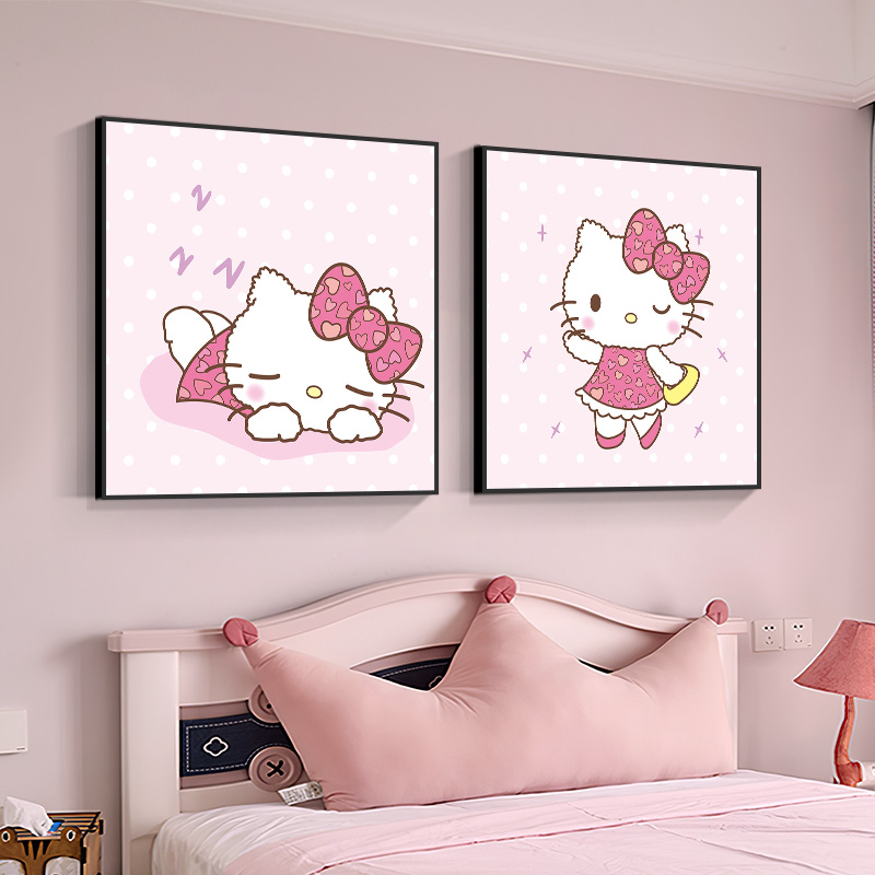 hellokitty凯蒂猫装饰画女儿童床头挂画公主房女生女孩卡通墙壁画图片