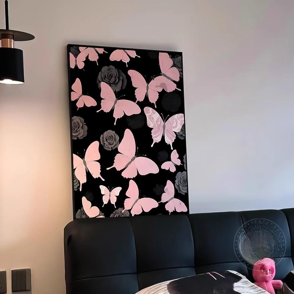 奶油ins风蝴蝶玫瑰客厅装饰画简约沙发背景墙挂画高级感卧室壁画图片