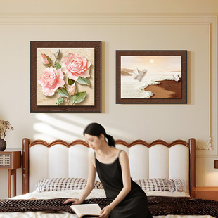 法式复古玫瑰花卧室床头装饰画中古风餐厅挂画高级感房间主卧壁画