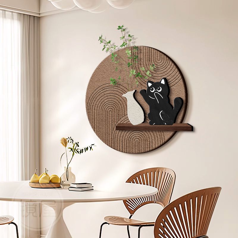 法式奶油风餐厅装饰画趣味猫咪饭厅餐桌背景墙壁灯中古风客厅挂画