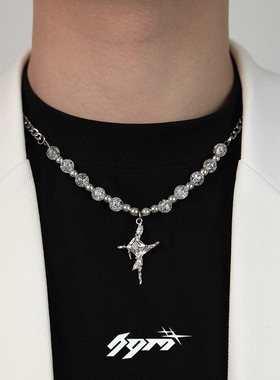 锆石钛钢串珠男生冰裂珠项链