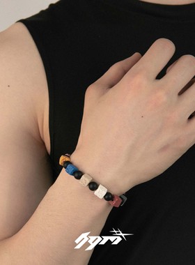 彩色火山石方块手链多巴胺痞帅