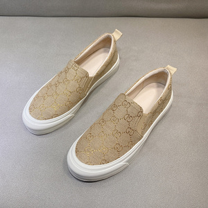 欧货字母乐福鞋女真皮2023新款英伦单鞋一脚蹬休闲透气帆布懒人鞋