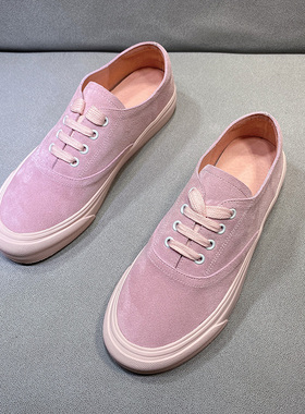 欧货粉色单鞋女真皮2025新款韩版百搭英伦系带平底拼色浅口休闲鞋