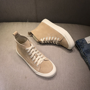 牛反绒真皮系带英伦女短靴厚底休闲马丁靴 欧货春秋单靴子2026新款