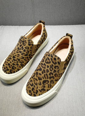 2025春新款英伦乐福鞋女真皮豹纹鞋女厚底休闲一脚蹬懒人单鞋女潮
