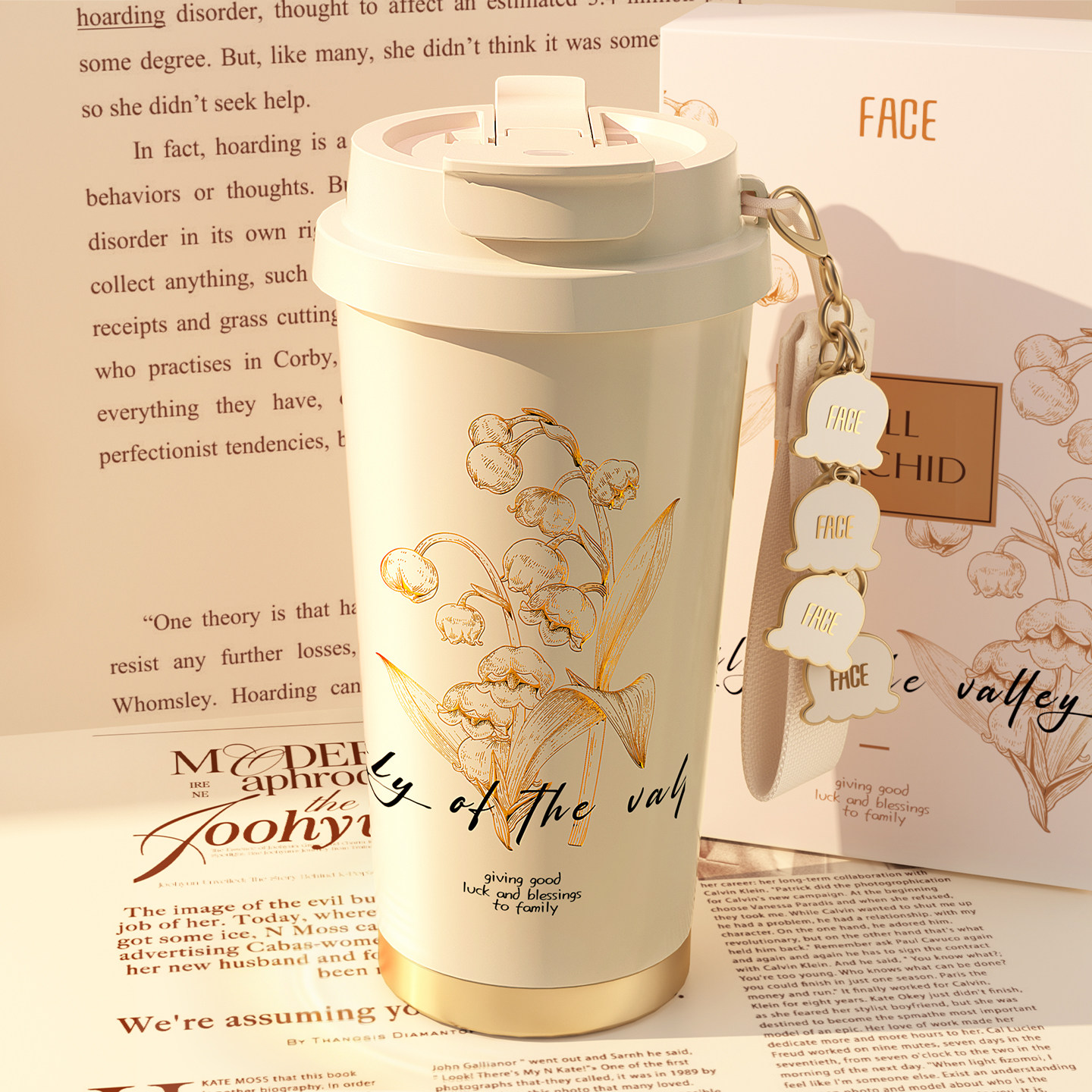 face铃兰保温杯咖啡杯女生2026新款高颜值陶瓷覆层内胆车载水杯子